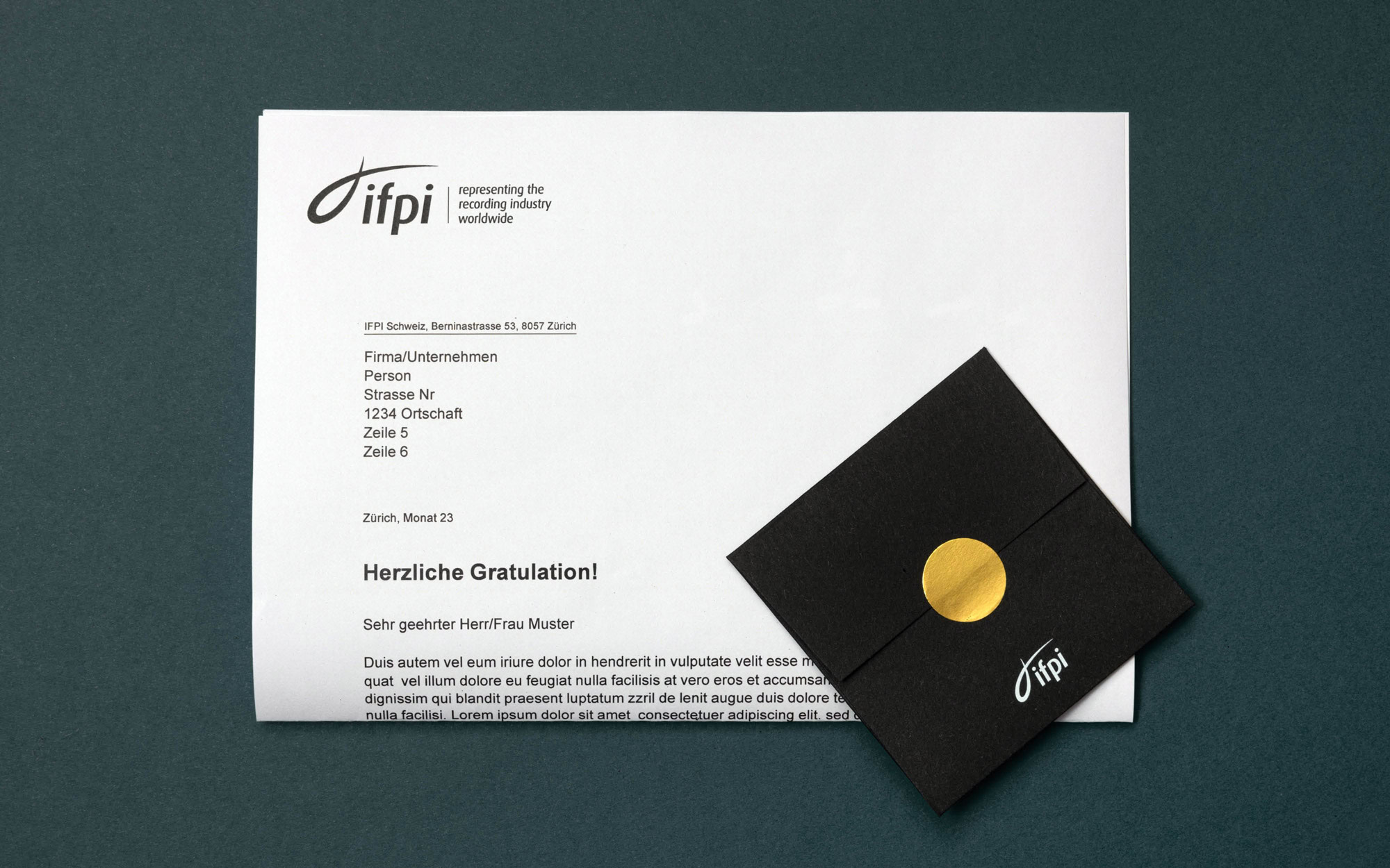 IFPI Gütesiegel Design IFPI Gütesiegel Design Couvert und Brief